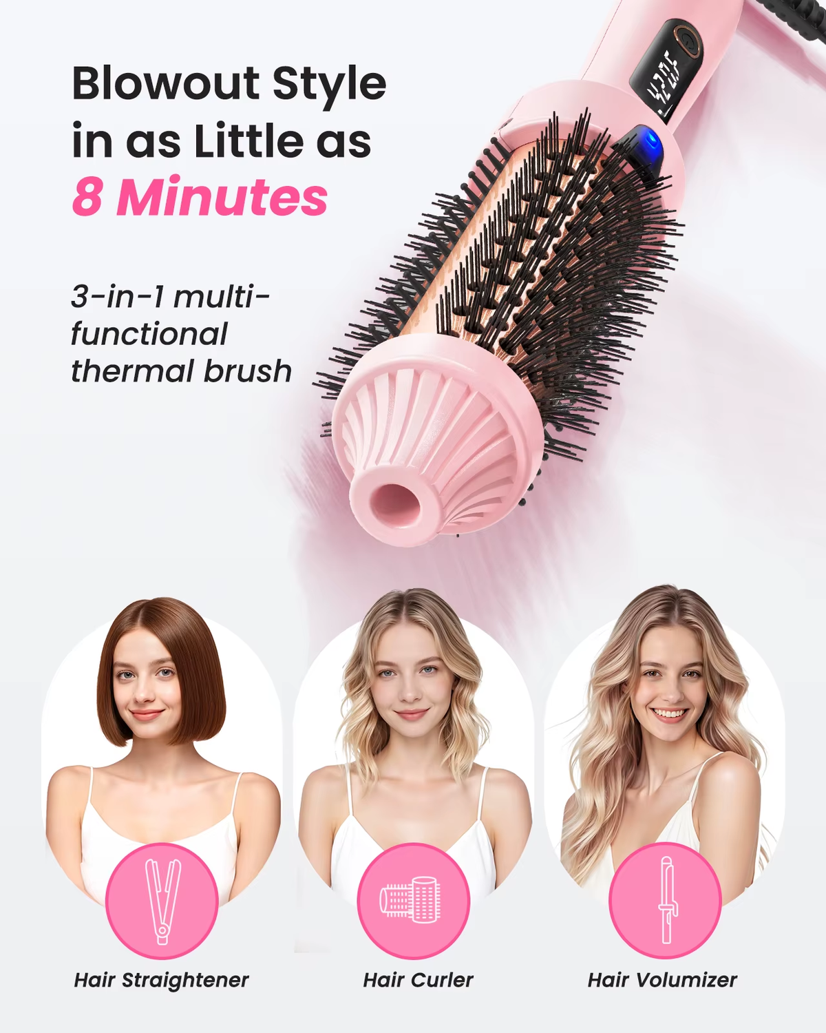 Thermal Brush Blowout Boost 1.5 Inch Heated round Brush for Blowout Look Dual Voltage Negative Ion Technology 6 Temperature Mode