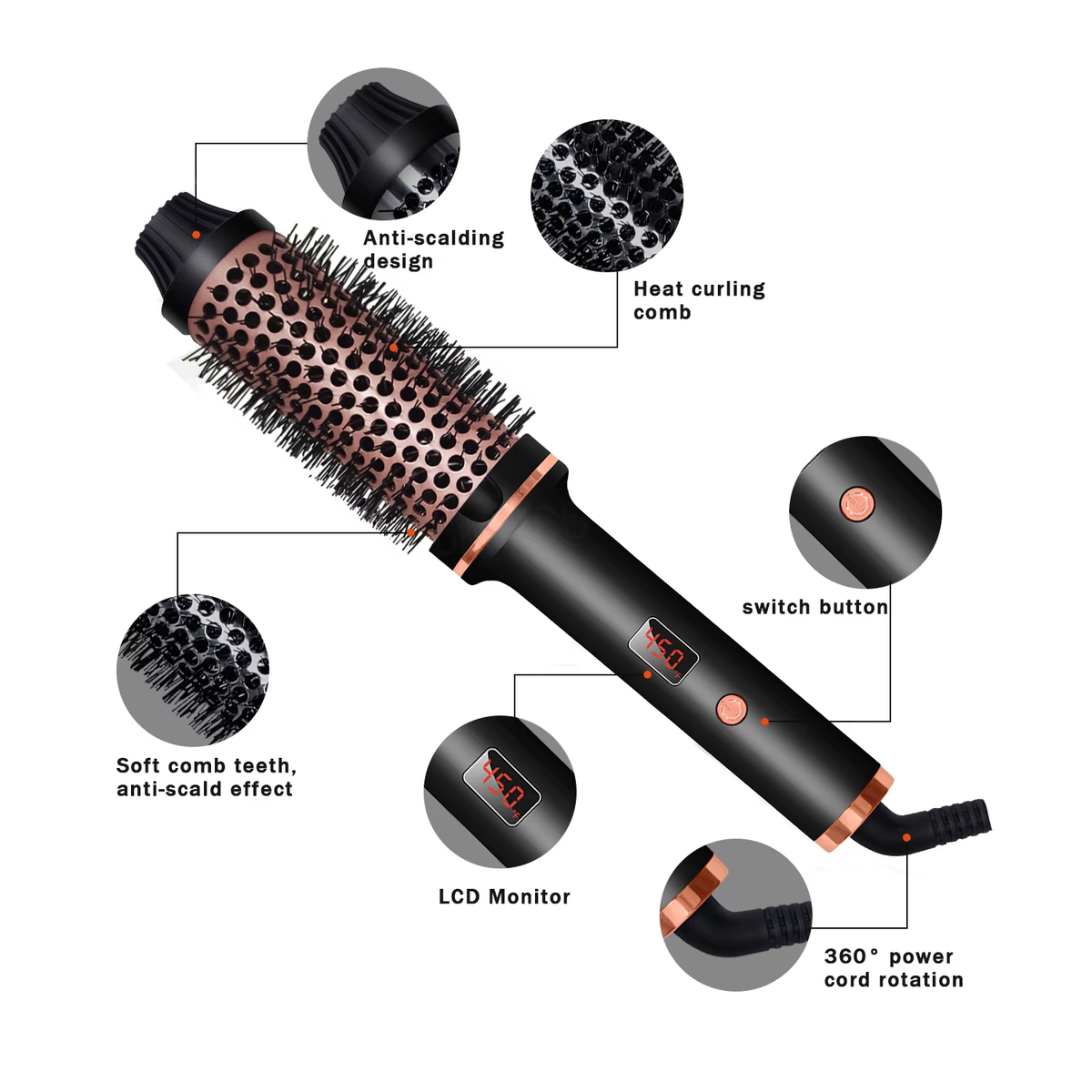 450F Thermal Brush Hot Comb Heated Hair Brush Hair Curler and Straightening Brush with Negative Iron for Women Gift